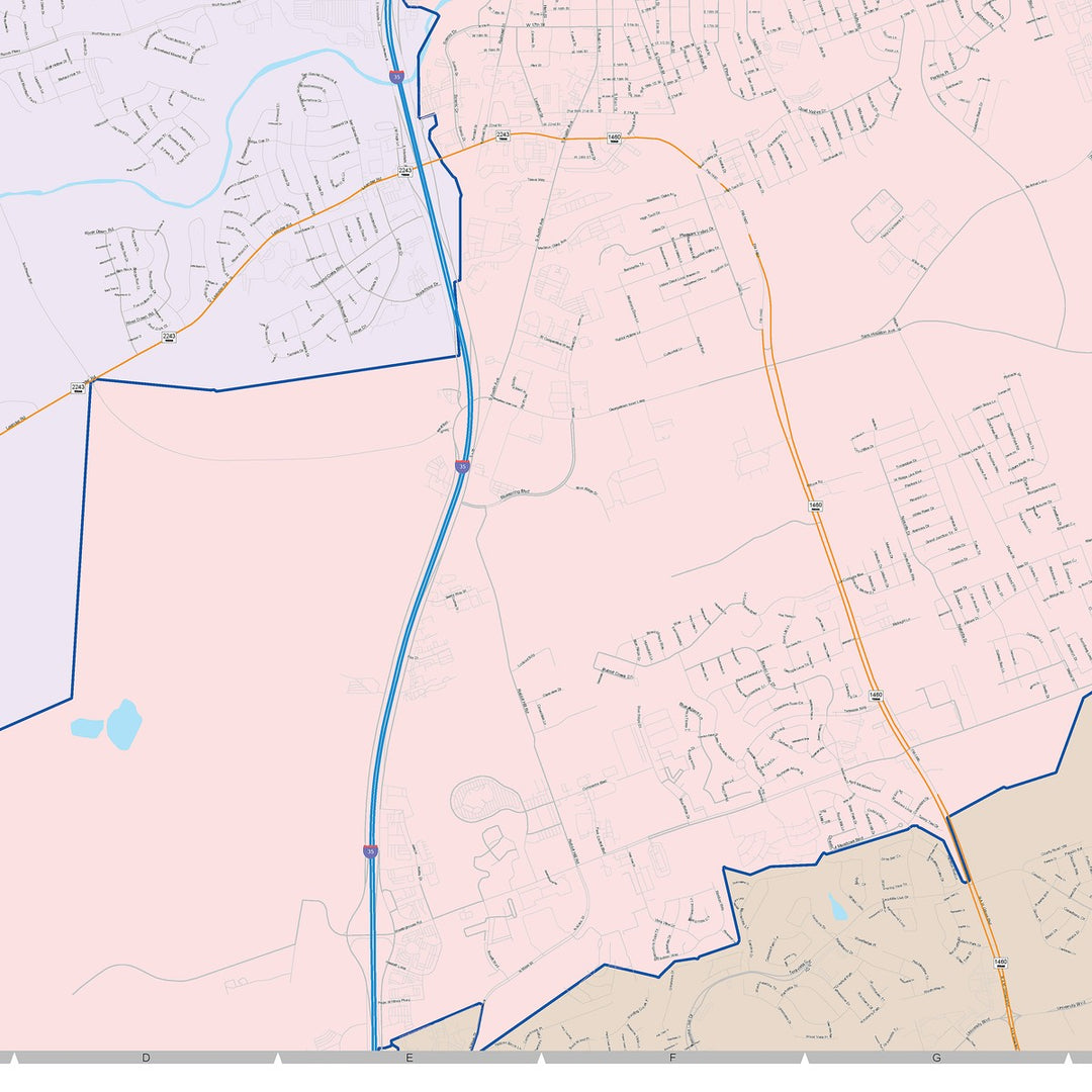 Color Cast Zip Code Style Wall Map of Georgetown, TX