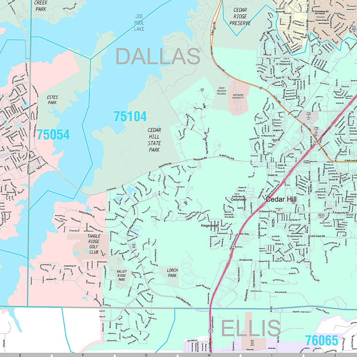 Premium Style Wall Map of Grand Prairie, TX