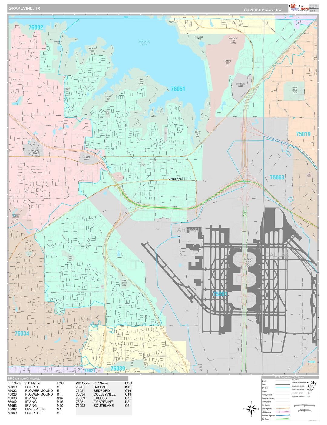 Premium Style Wall Map of Grapevine, TX