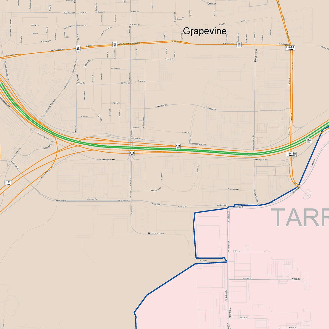 Color Cast Zip Code Style Wall Map of Grapevine, TX