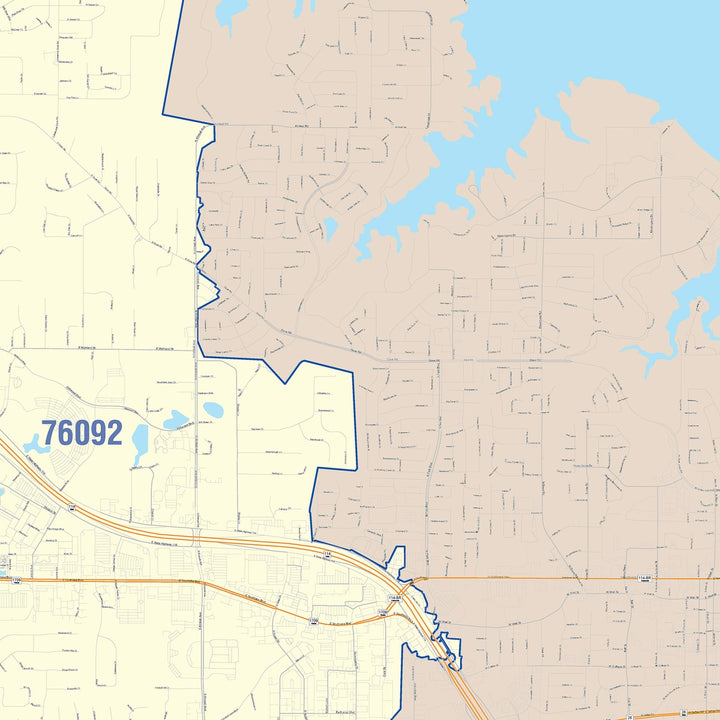 Color Cast Zip Code Style Wall Map of Grapevine, TX