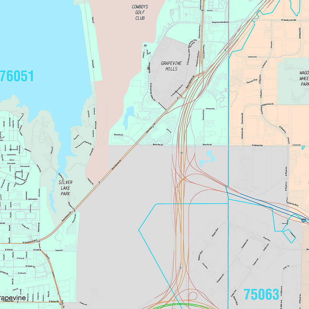Premium Style Wall Map of Grapevine, TX
