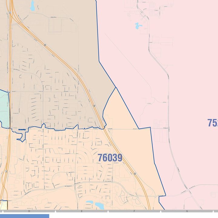 Color Cast Zip Code Style Wall Map of Grapevine, TX