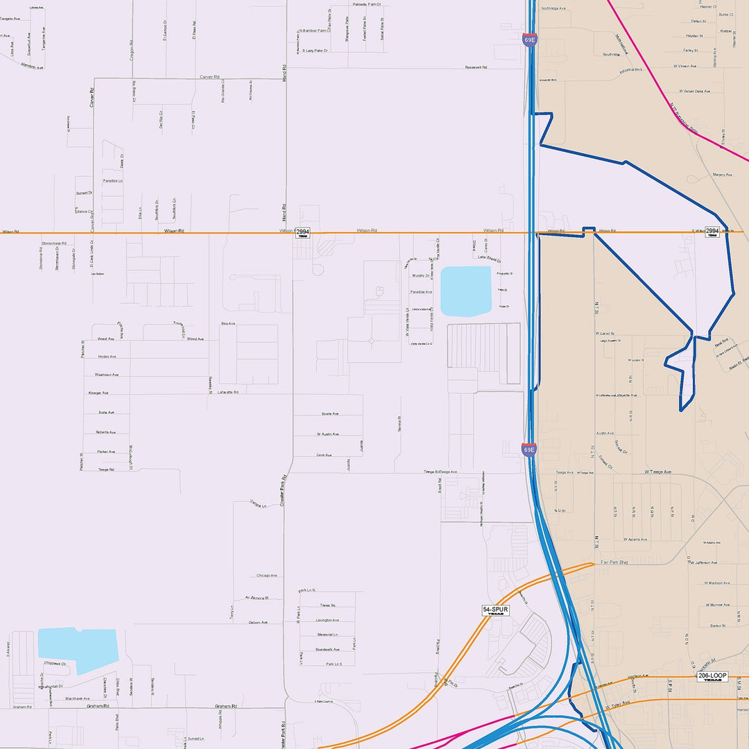 Color Cast Zip Code Style Wall Map of Harlingen, TX