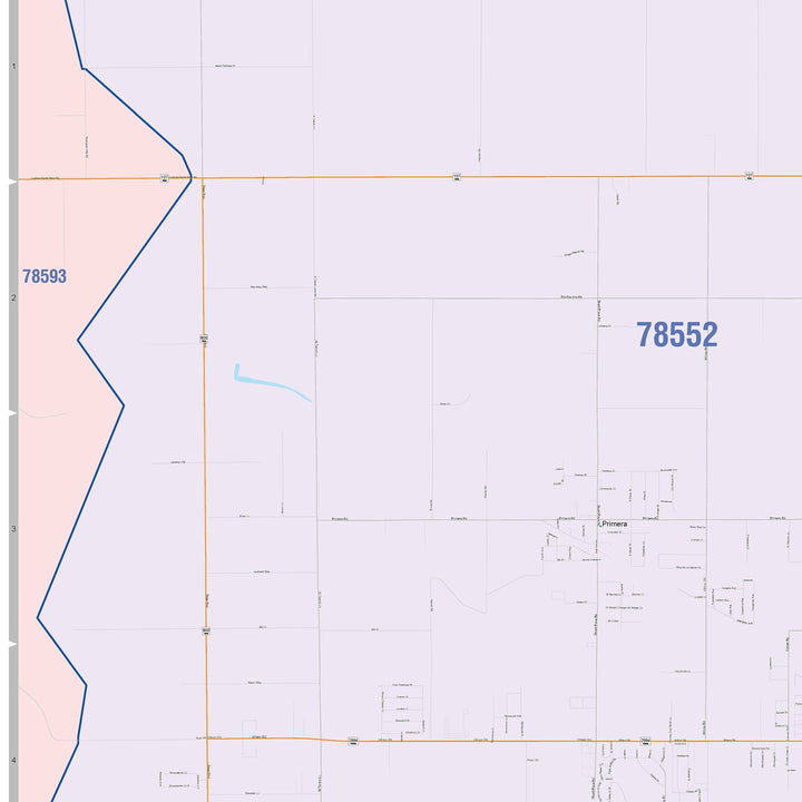 Color Cast Zip Code Style Wall Map of Harlingen, TX