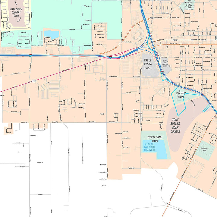 Premium Style Wall Map of Harlingen, TX