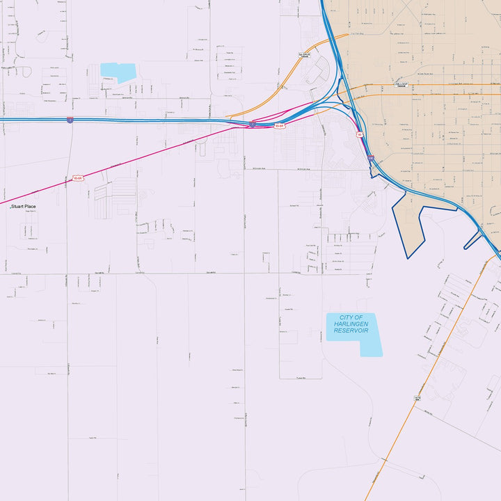 Color Cast Zip Code Style Wall Map of Harlingen, TX