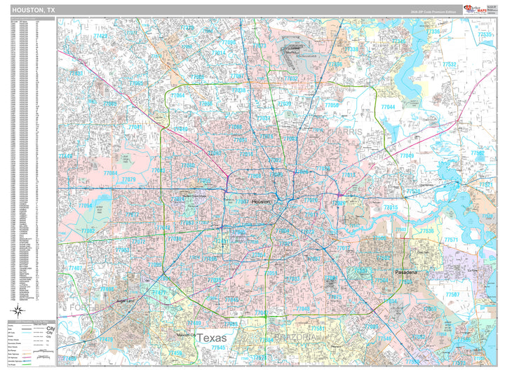 Premium Style Wall Map of Houston, TX