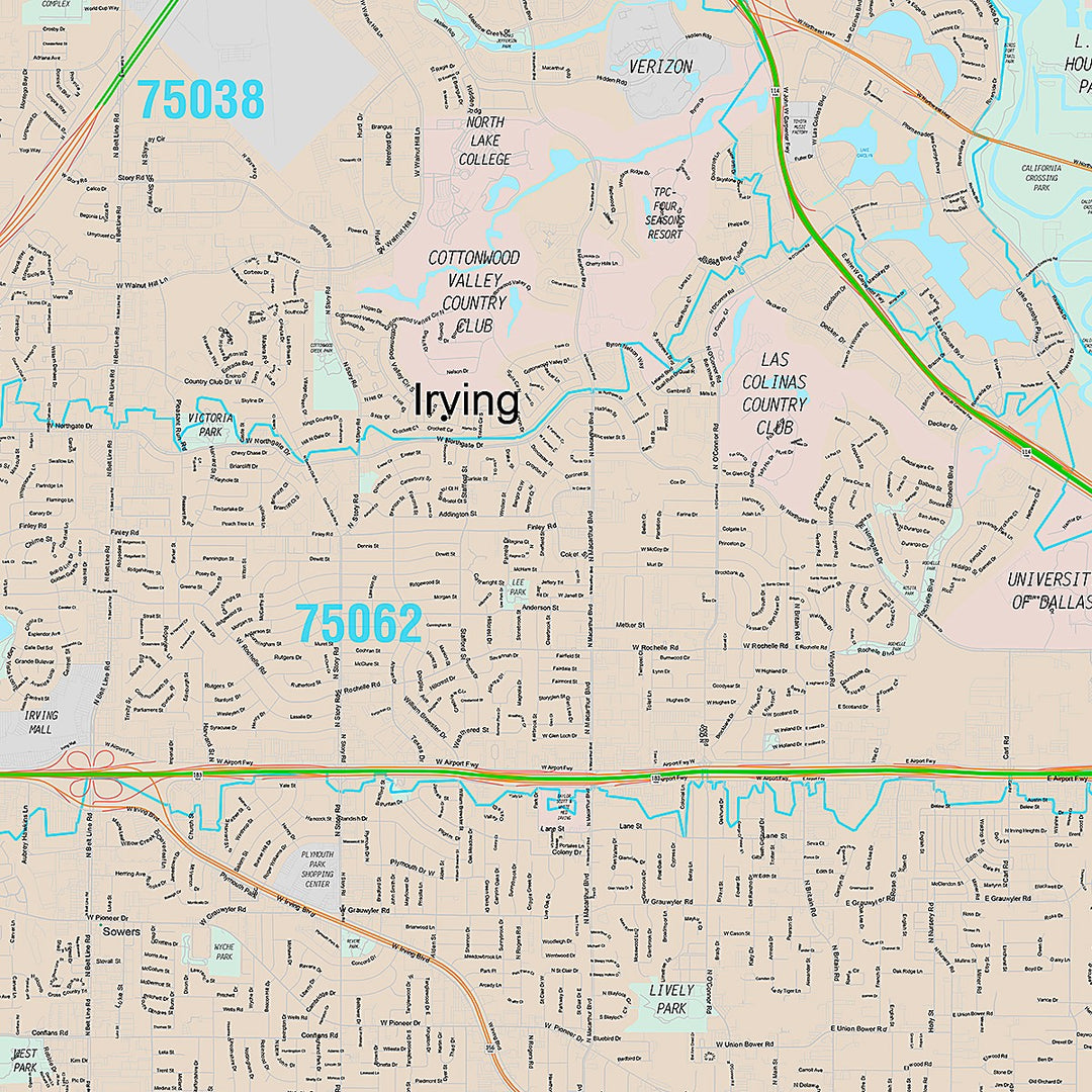 Premium Style Wall Map of Irving, TX
