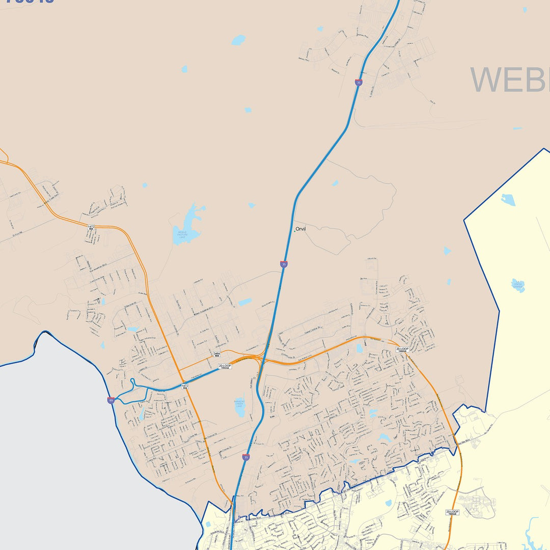 Color Cast Zip Code Style Wall Map of Laredo, TX