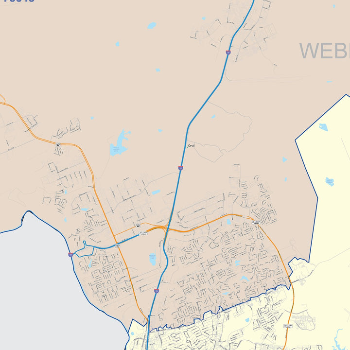 Color Cast Zip Code Style Wall Map of Laredo, TX