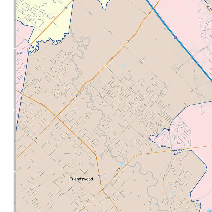 Color Cast Zip Code Style Wall Map of League City, TX