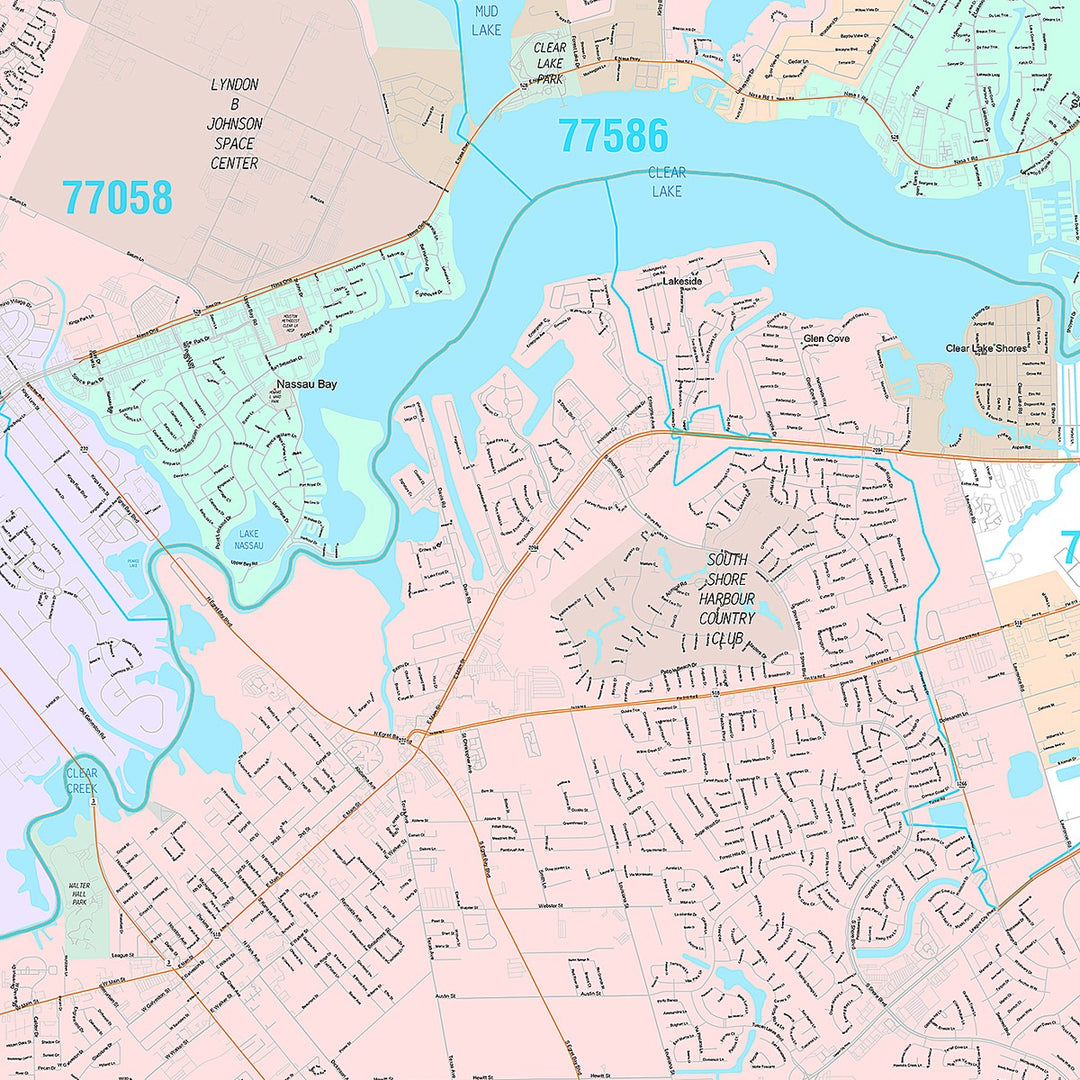 Premium Style Wall Map of League City, TX