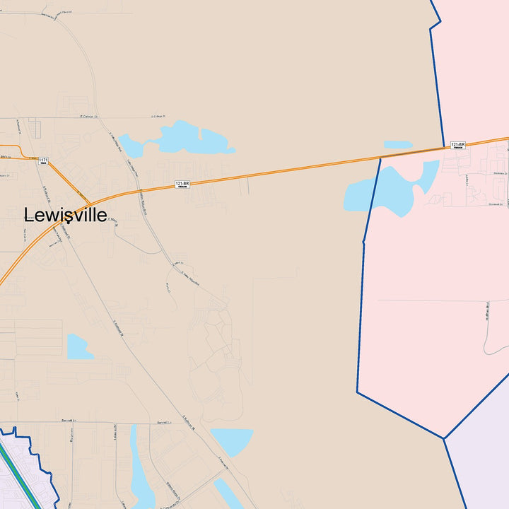 Color Cast Zip Code Style Wall Map of Lewisville, TX
