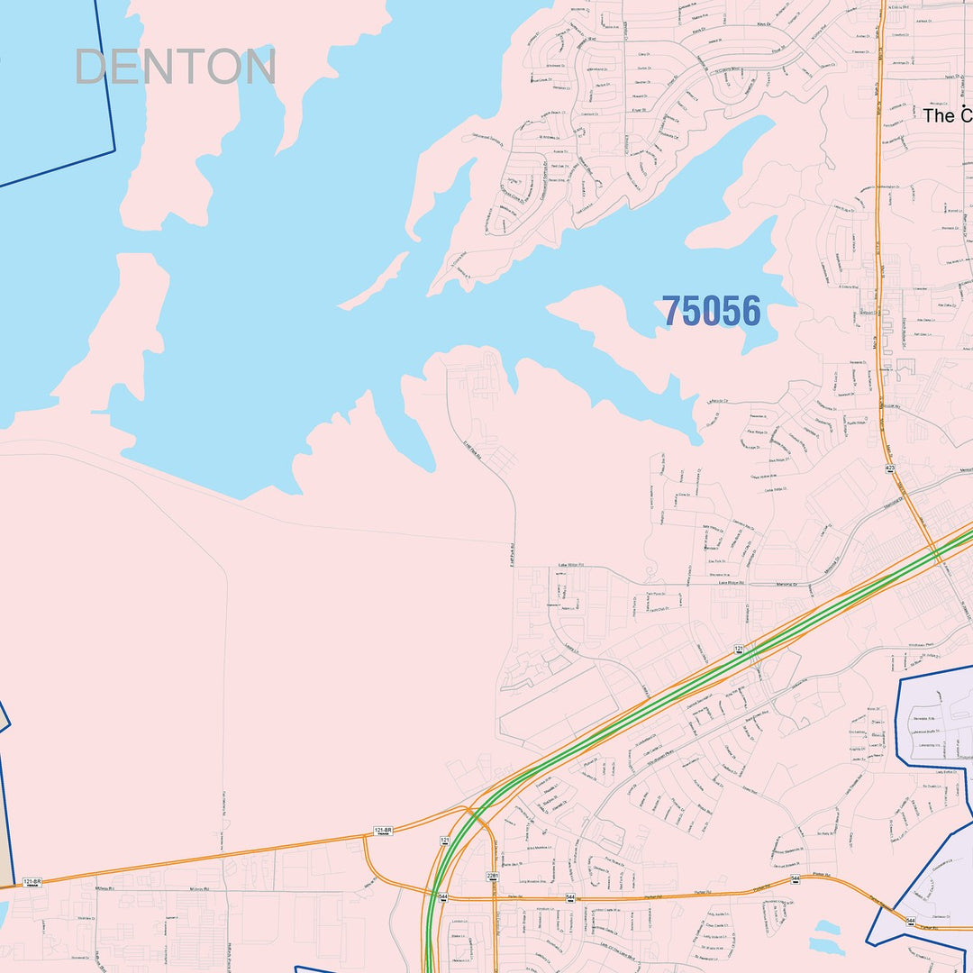 Color Cast Zip Code Style Wall Map of Lewisville, TX