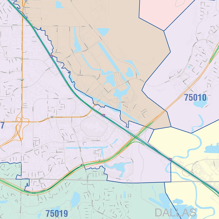 Color Cast Zip Code Style Wall Map of Lewisville, TX