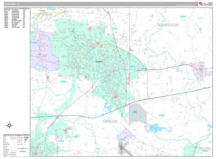 Premium Style Wall Map of Longview, TX