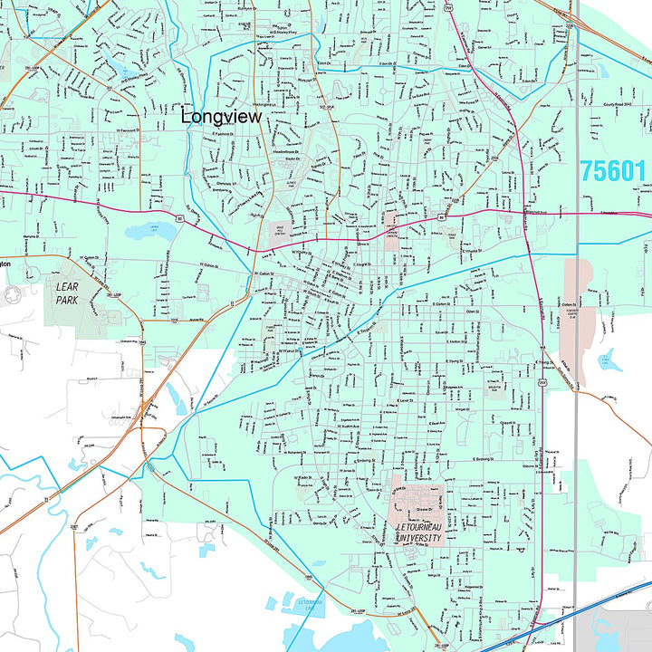 Premium Style Wall Map of Longview, TX