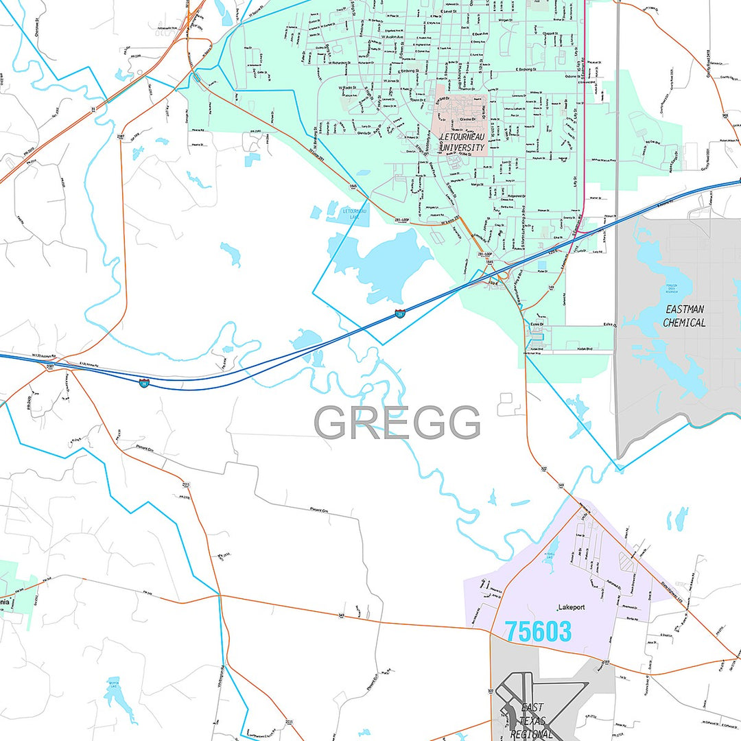 Premium Style Wall Map of Longview, TX