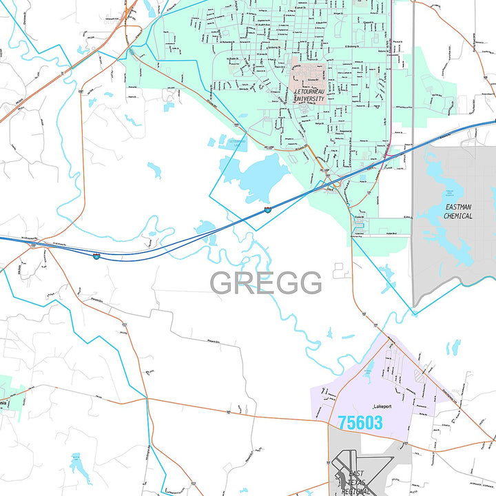 Premium Style Wall Map of Longview, TX