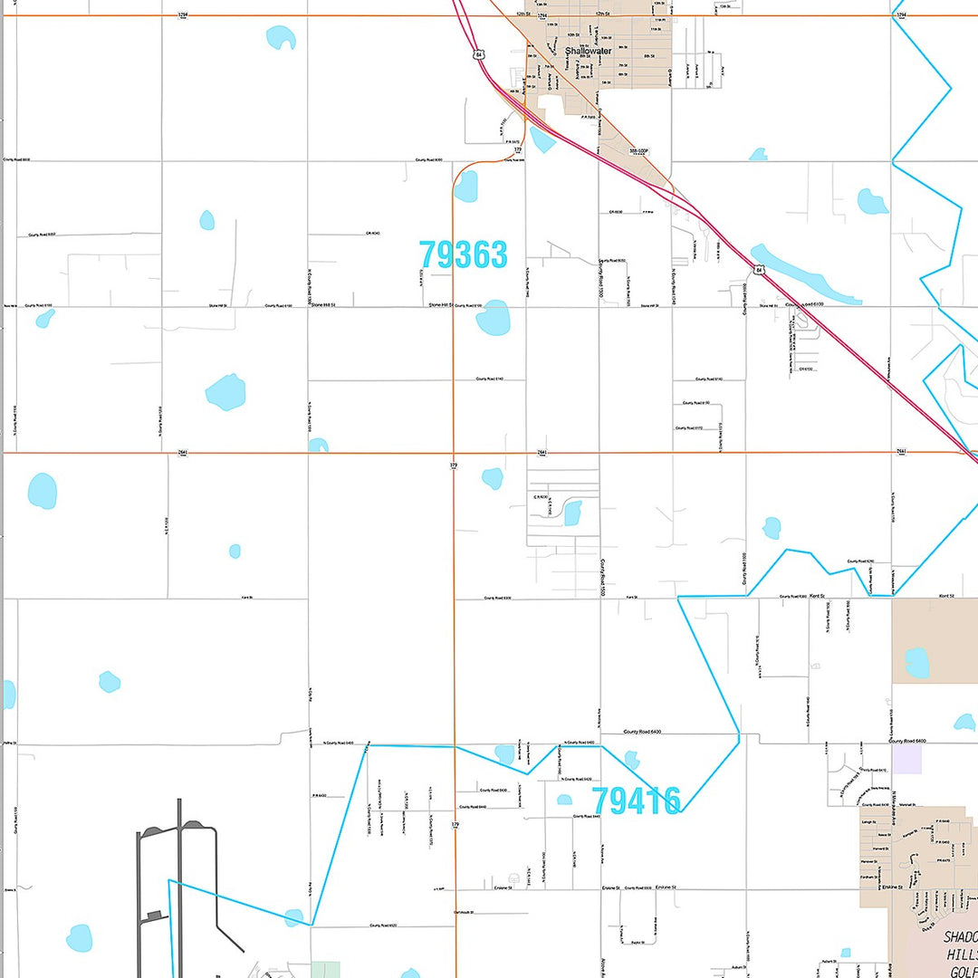 Premium Style Wall Map of Lubbock, TX
