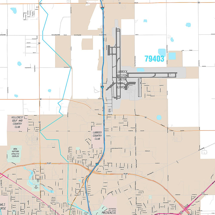 Premium Style Wall Map of Lubbock, TX