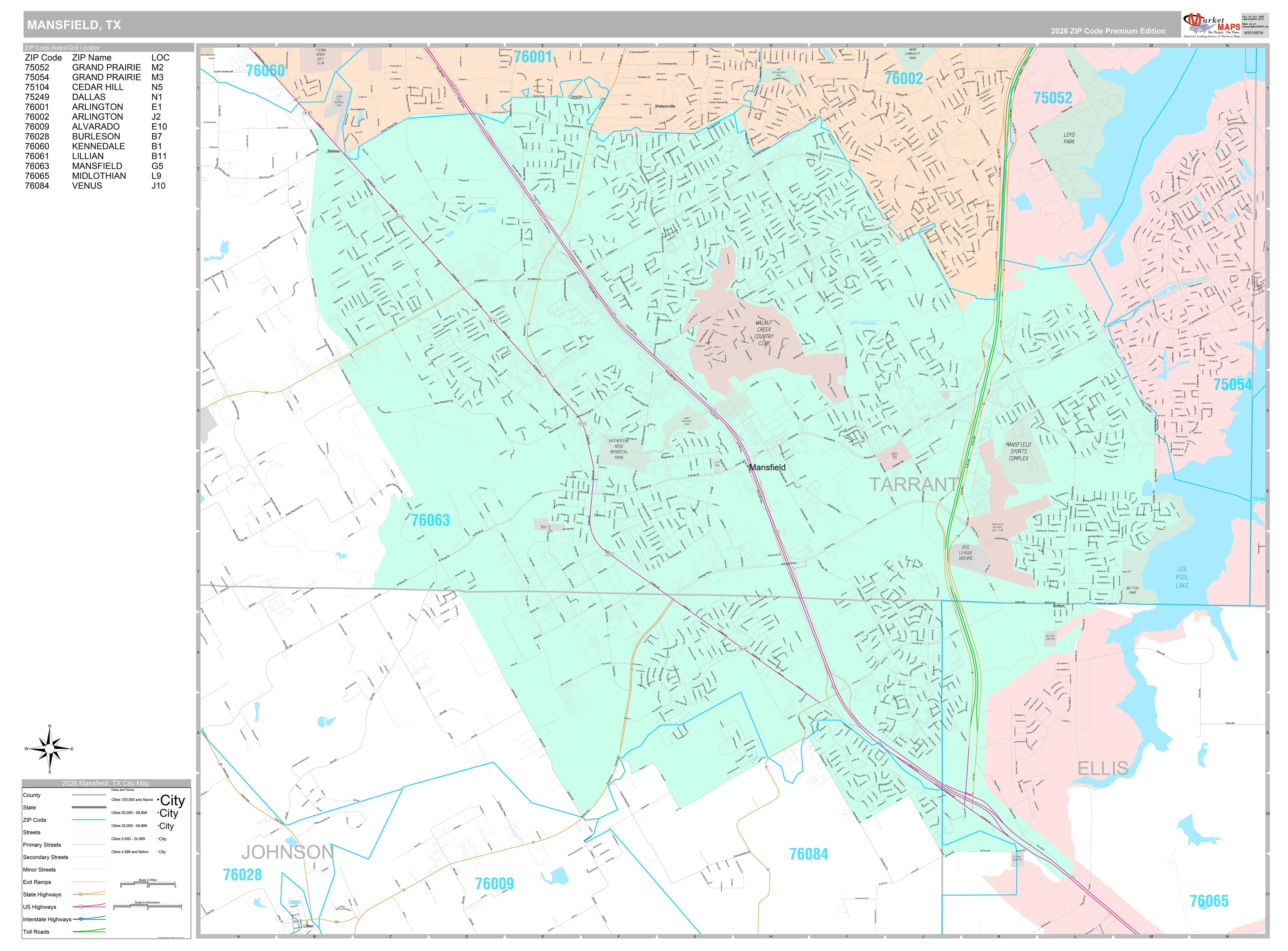 Premium Style Wall Map of Mansfield, TX – American Map Store