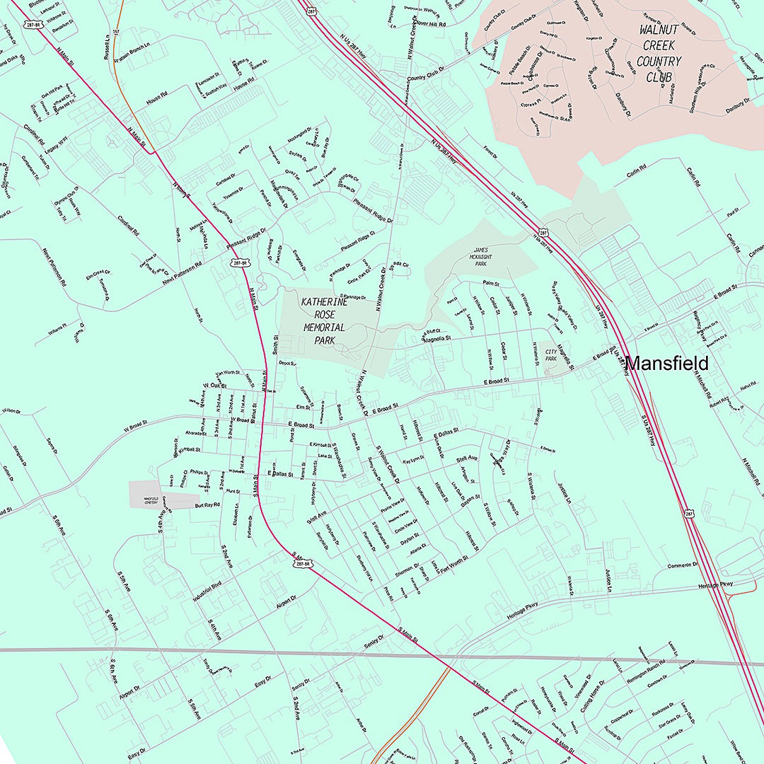 Premium Style Wall Map of Mansfield, TX