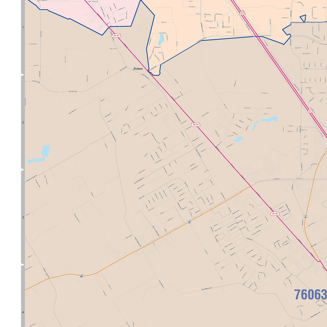 Color Cast Zip Code Style Wall Map of Mansfield, TX