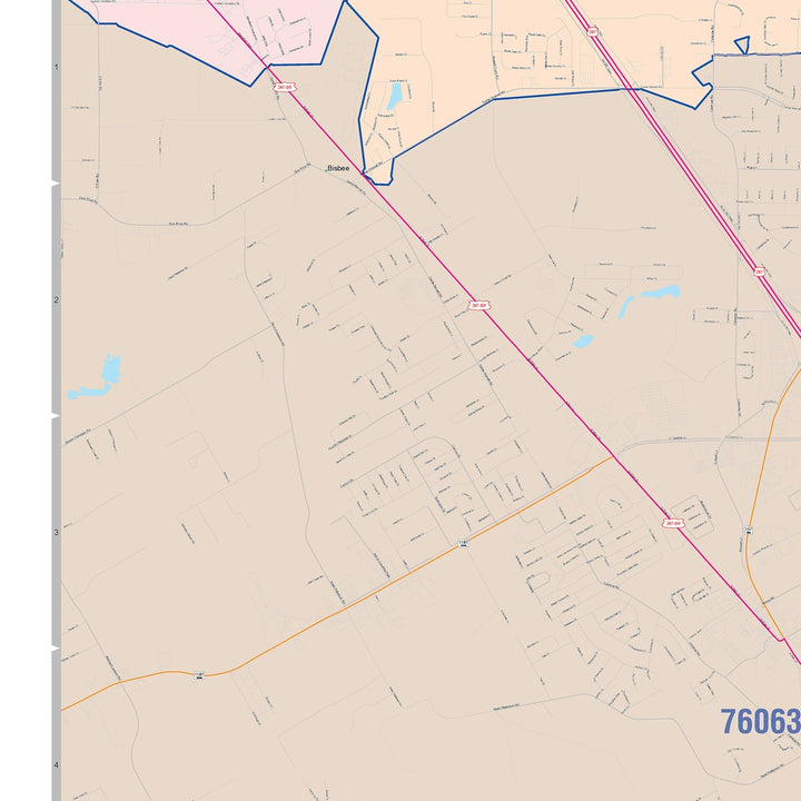 Color Cast Zip Code Style Wall Map of Mansfield, TX