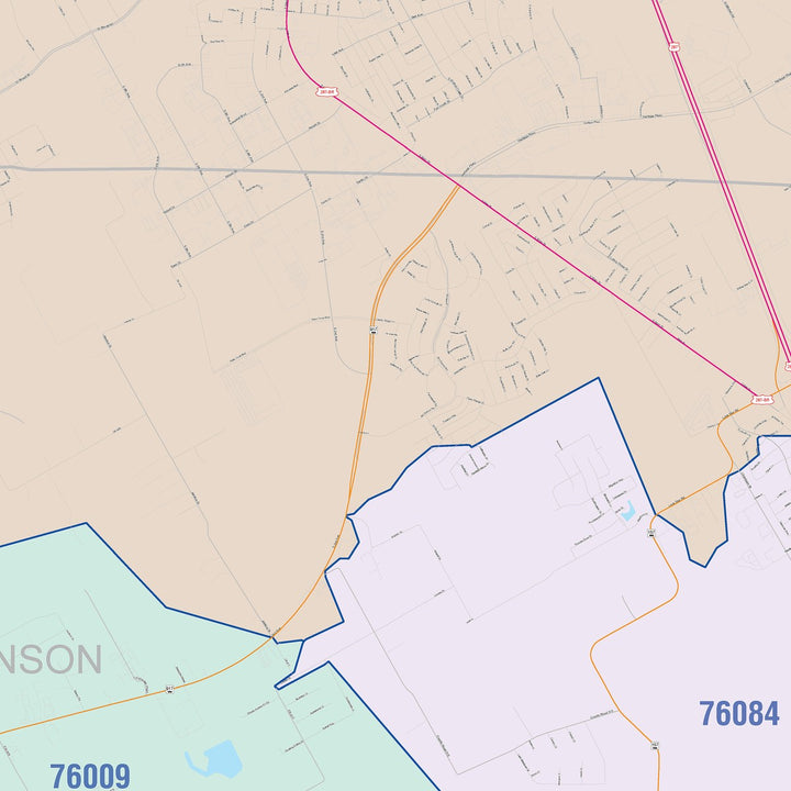 Color Cast Zip Code Style Wall Map of Mansfield, TX