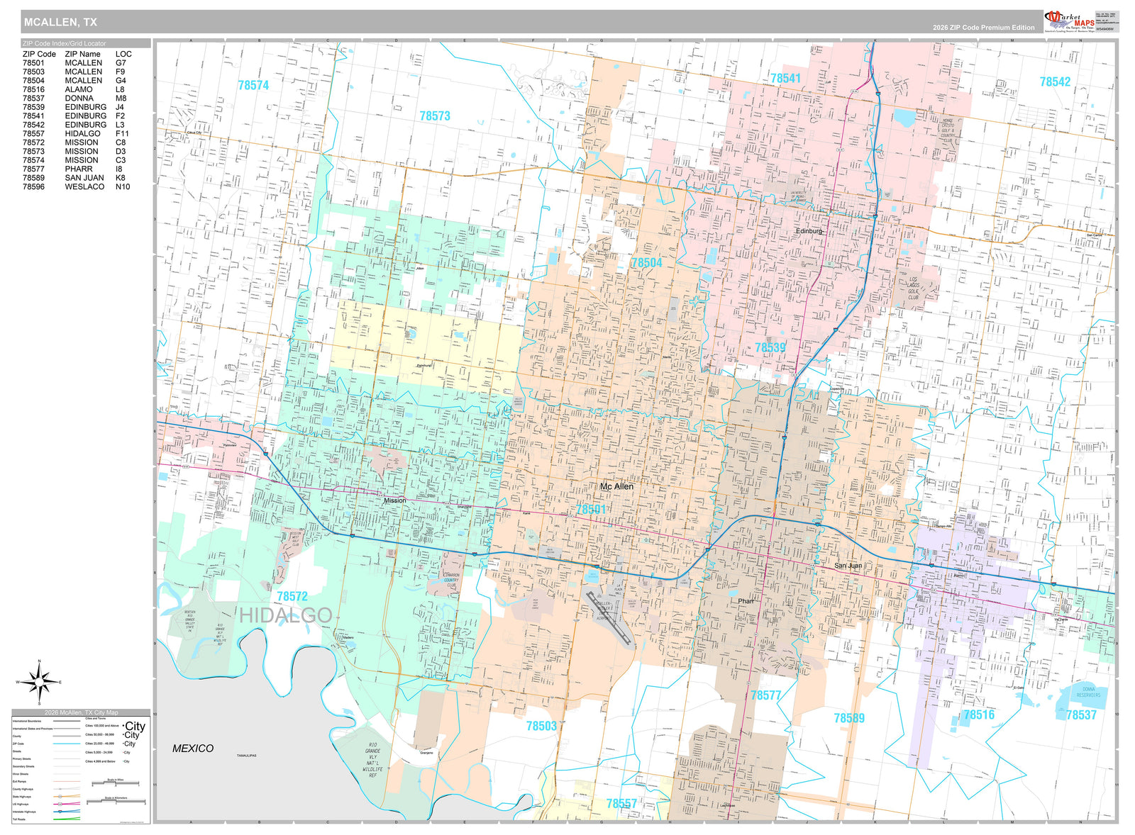 Premium Style Wall Map of McAllen, TX