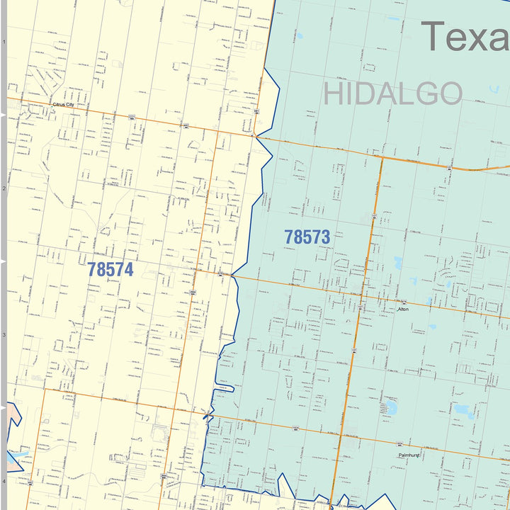Color Cast Zip Code Style Wall Map of McAllen, TX