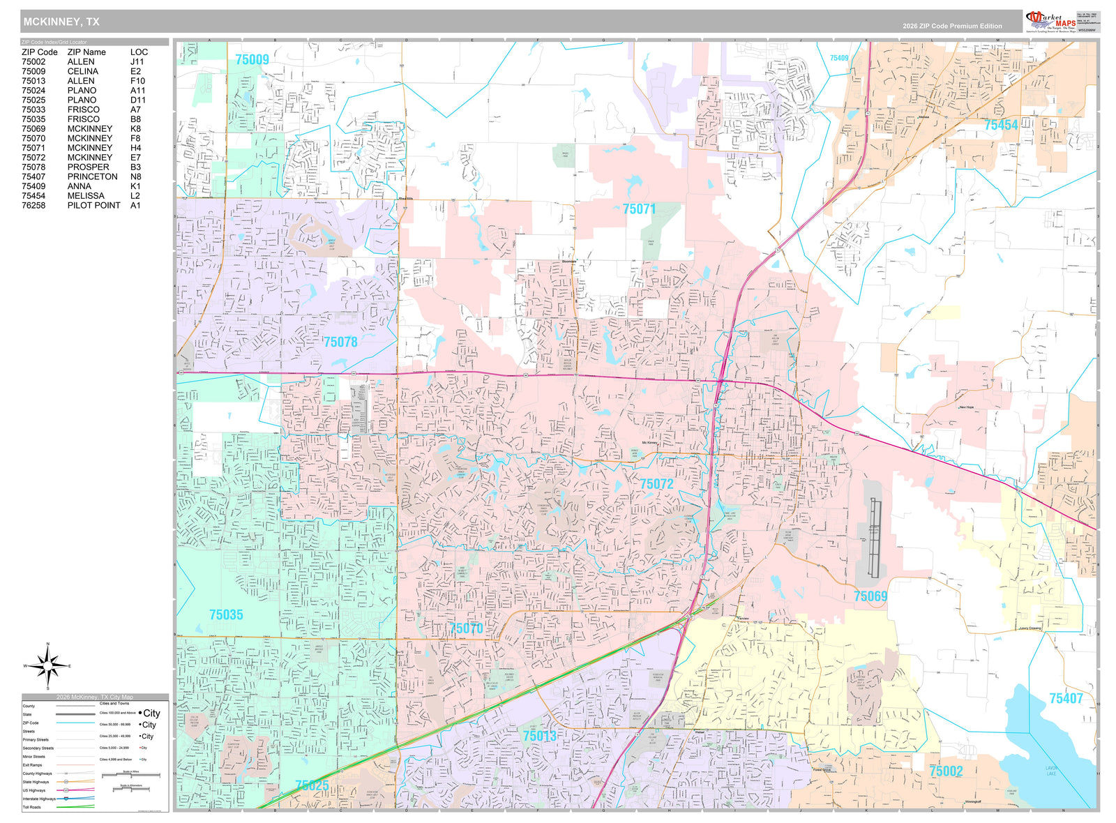 Premium Style Wall Map of McKinney, TX