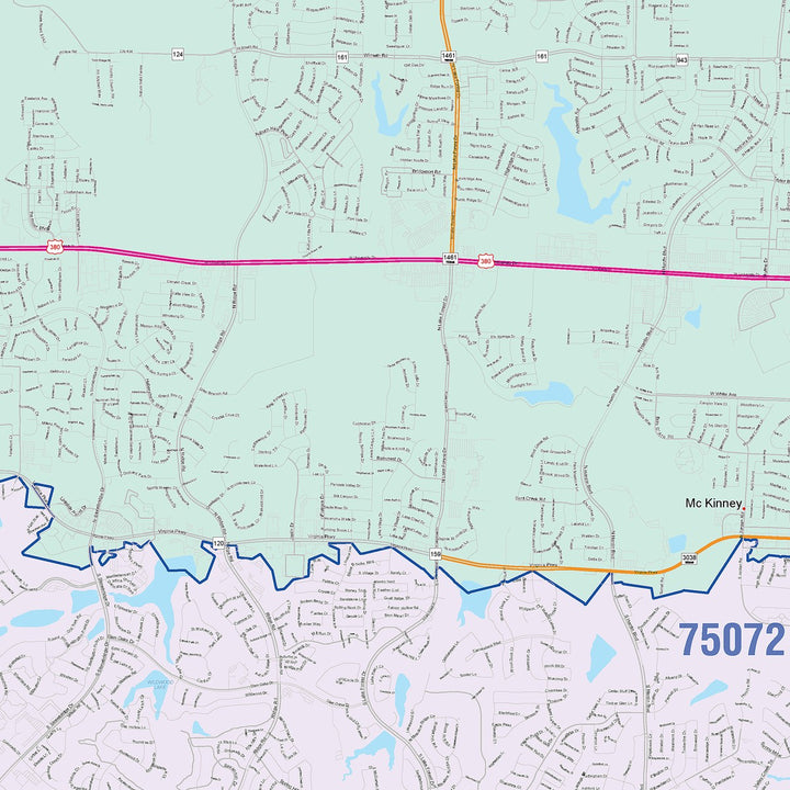 Color Cast Zip Code Style Wall Map of McKinney, TX