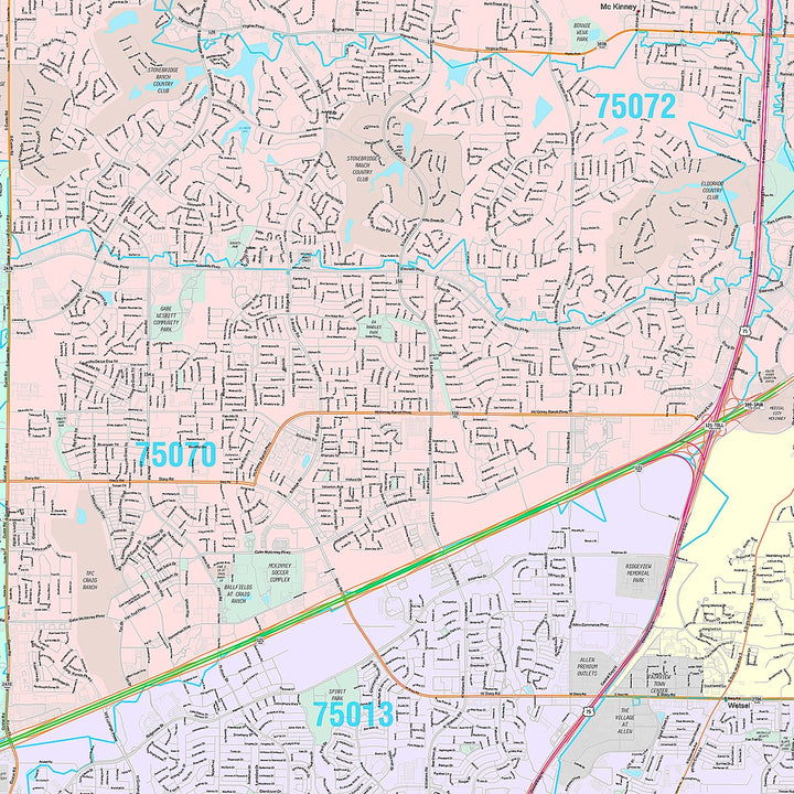 Premium Style Wall Map of McKinney, TX
