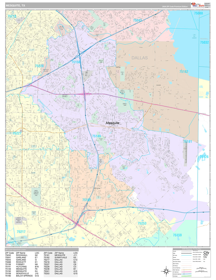 Premium Style Wall Map of Mequite, TX