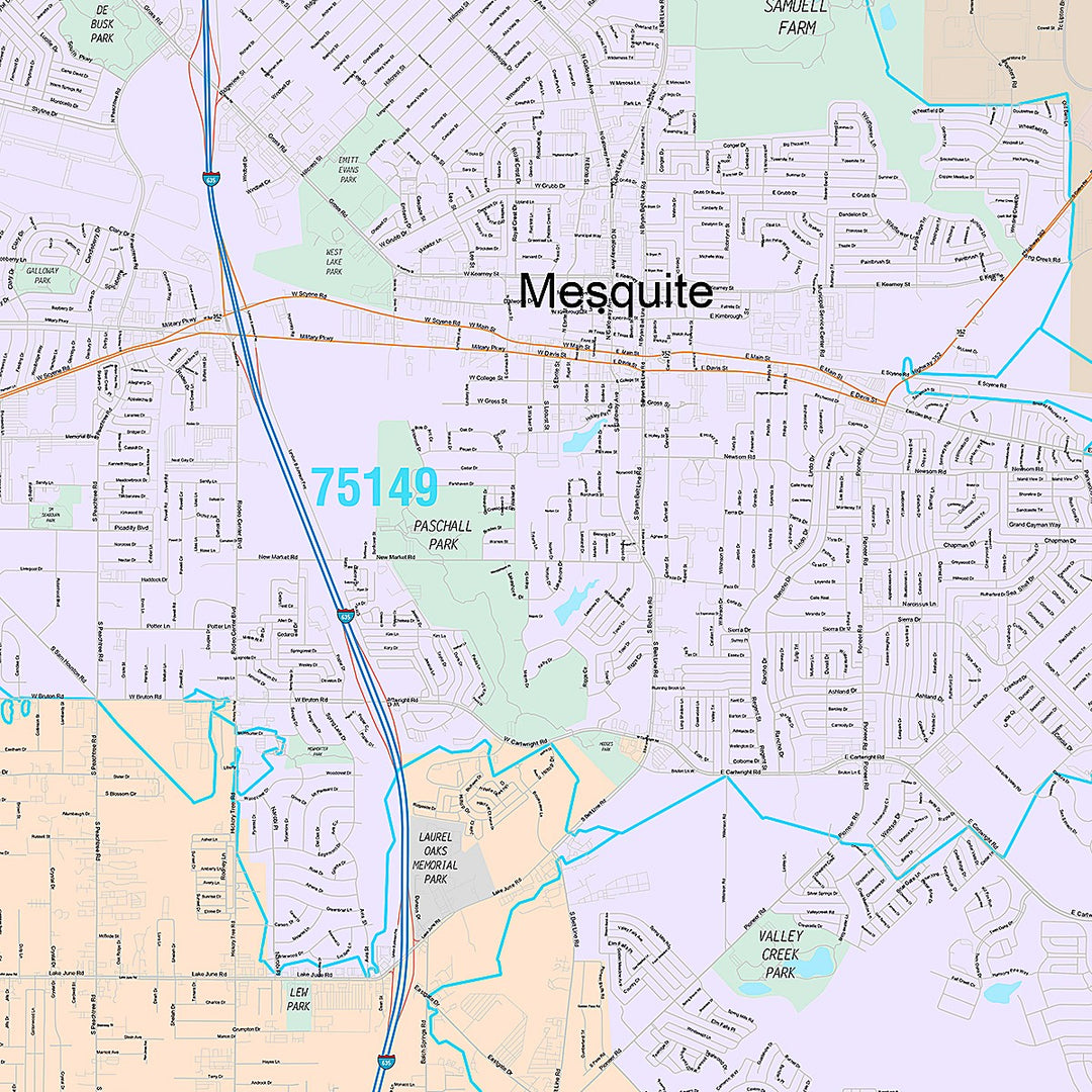 Premium Style Wall Map of Mequite, TX