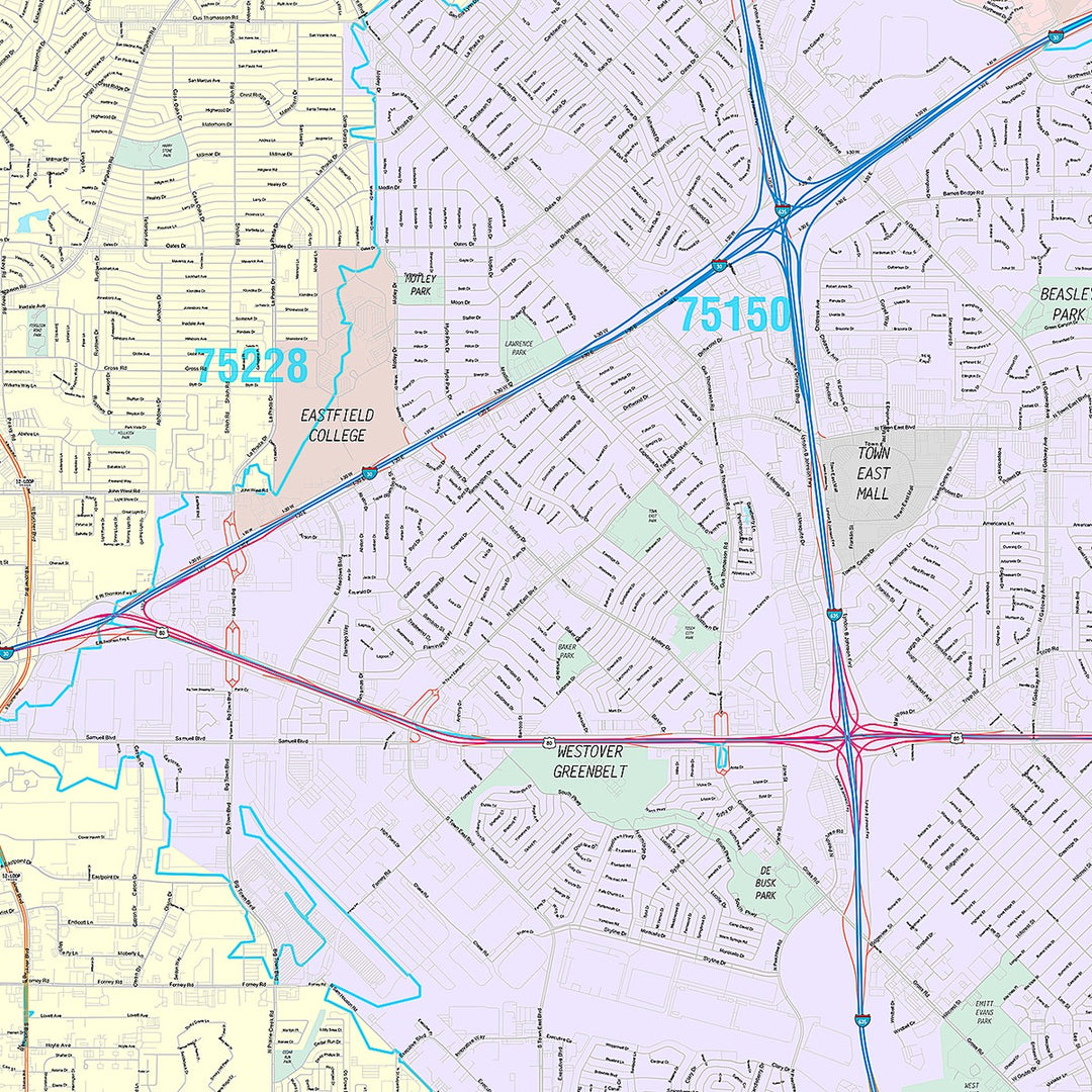 Premium Style Wall Map of Mequite, TX