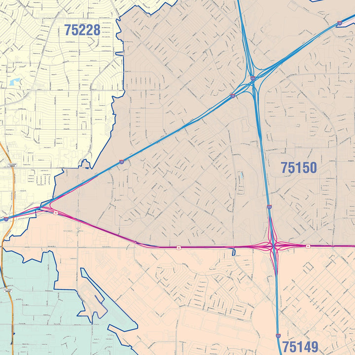 Color Cast Zip Code Style Wall Map of Mesquite, TX