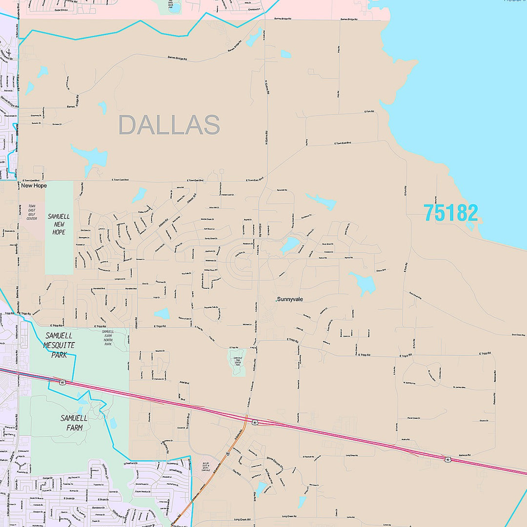 Premium Style Wall Map of Mequite, TX