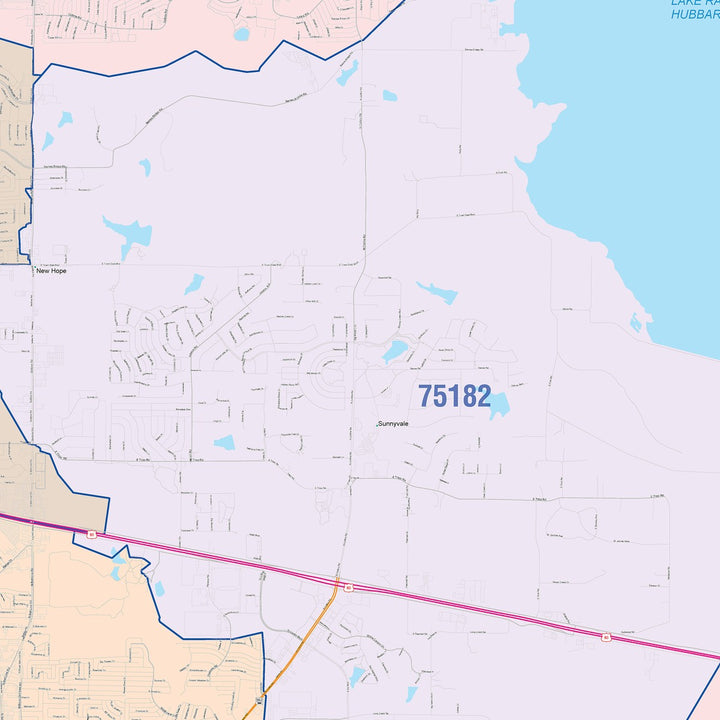 Color Cast Zip Code Style Wall Map of Mesquite, TX