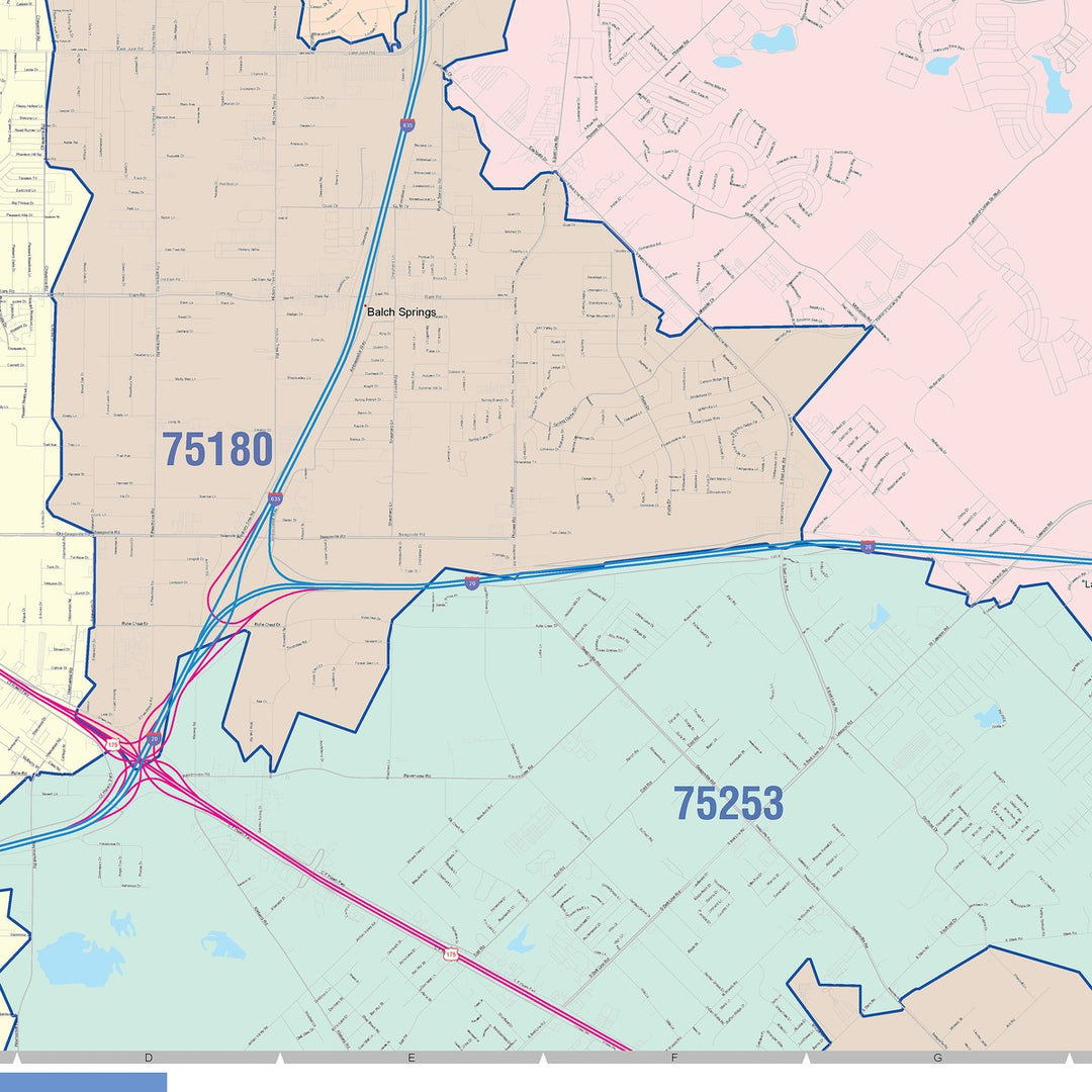 Color Cast Zip Code Style Wall Map of Mesquite, TX