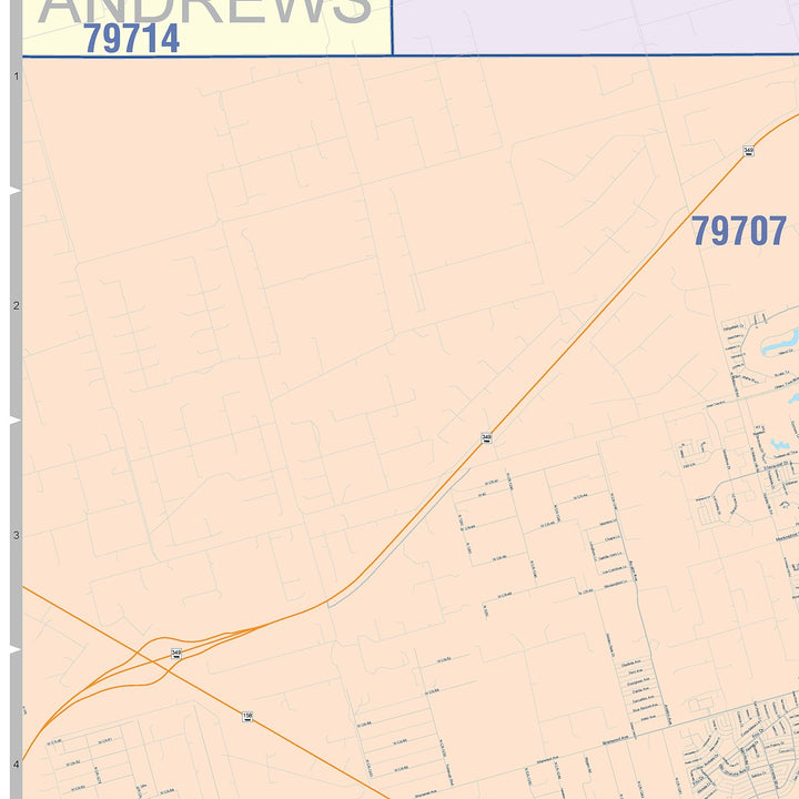 Color Cast Zip Code Style Wall Map of Midland, TX