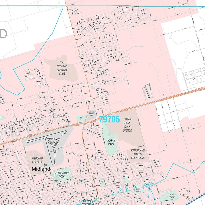 Premium Style Wall Map of Midland, TX