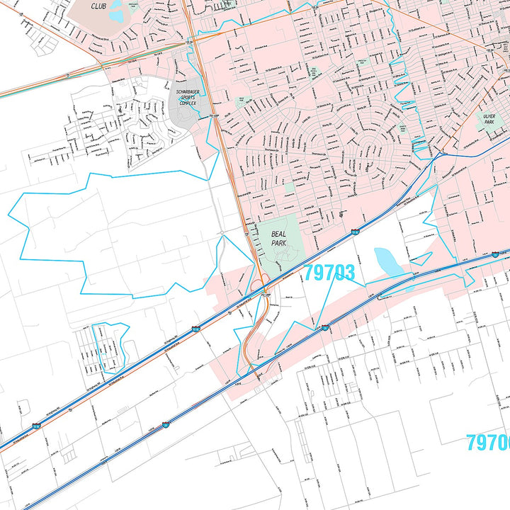 Premium Style Wall Map of Midland, TX