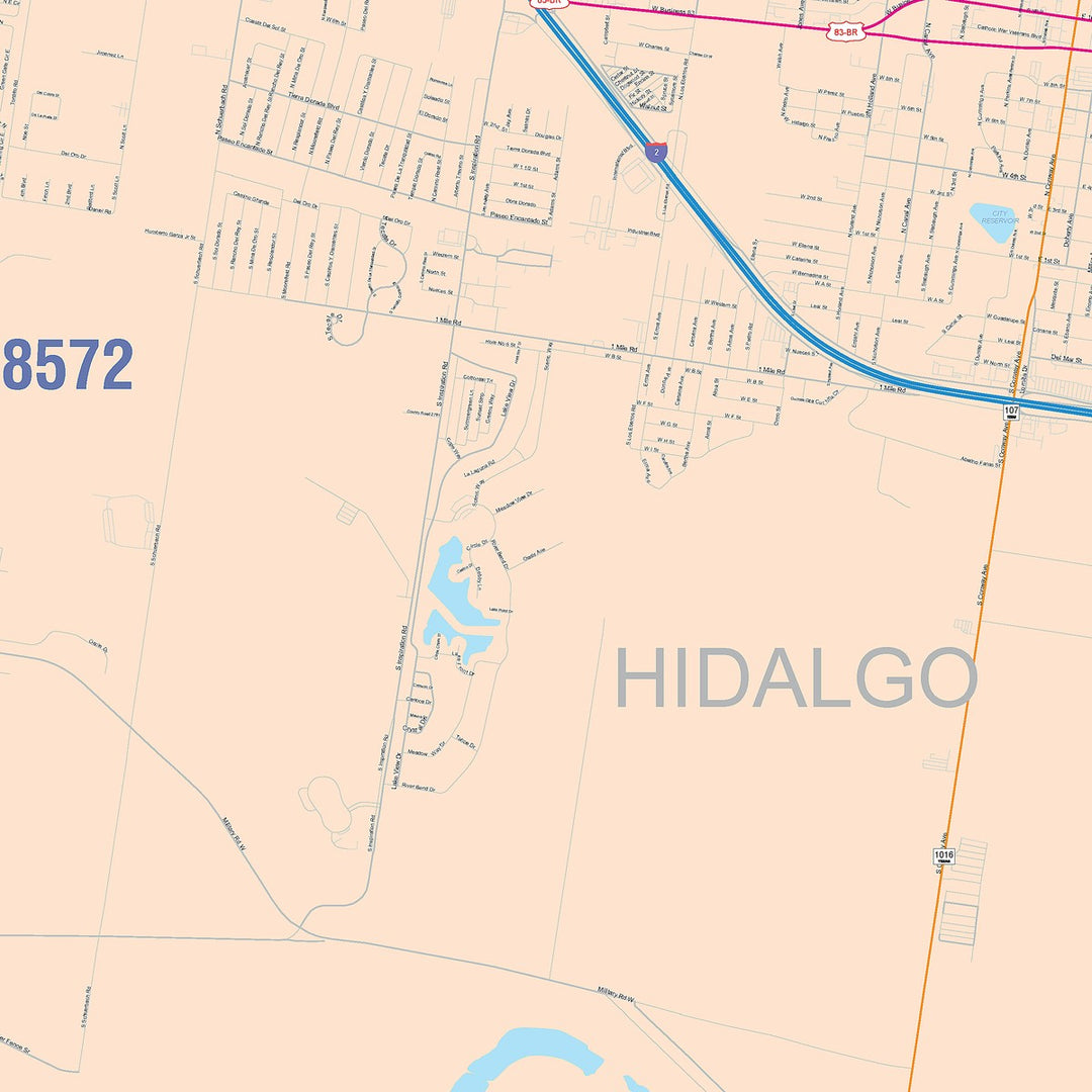 Color Cast Zip Code Style Wall Map of Mission, TX