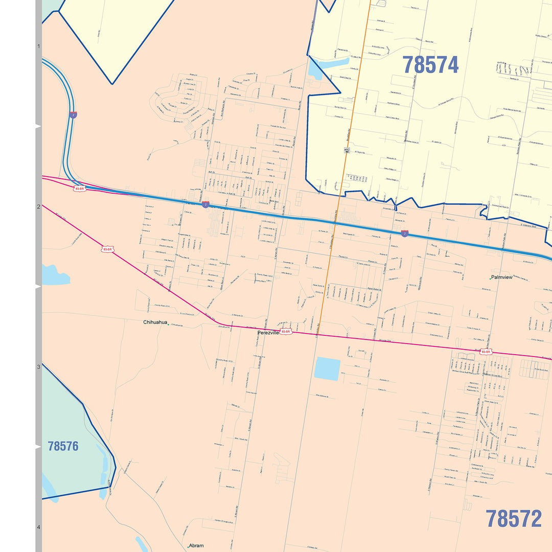 Color Cast Zip Code Style Wall Map of Mission, TX