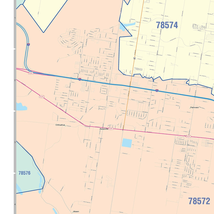 Color Cast Zip Code Style Wall Map of Mission, TX