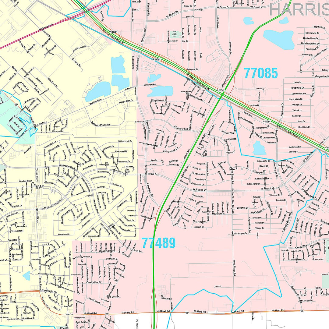 Premium Style Wall Map of Missouri City, TX